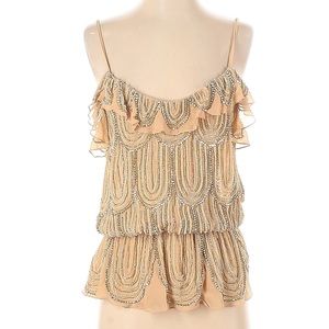 Boyod Beaded Holiday Peach Nude Tank Top with Gold Beading - M